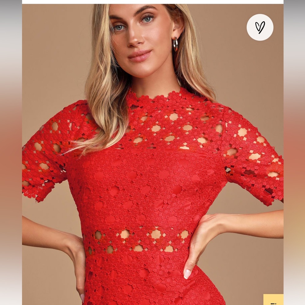 Heartfelt Red Lace Bodycon Midi Dress size M worn once